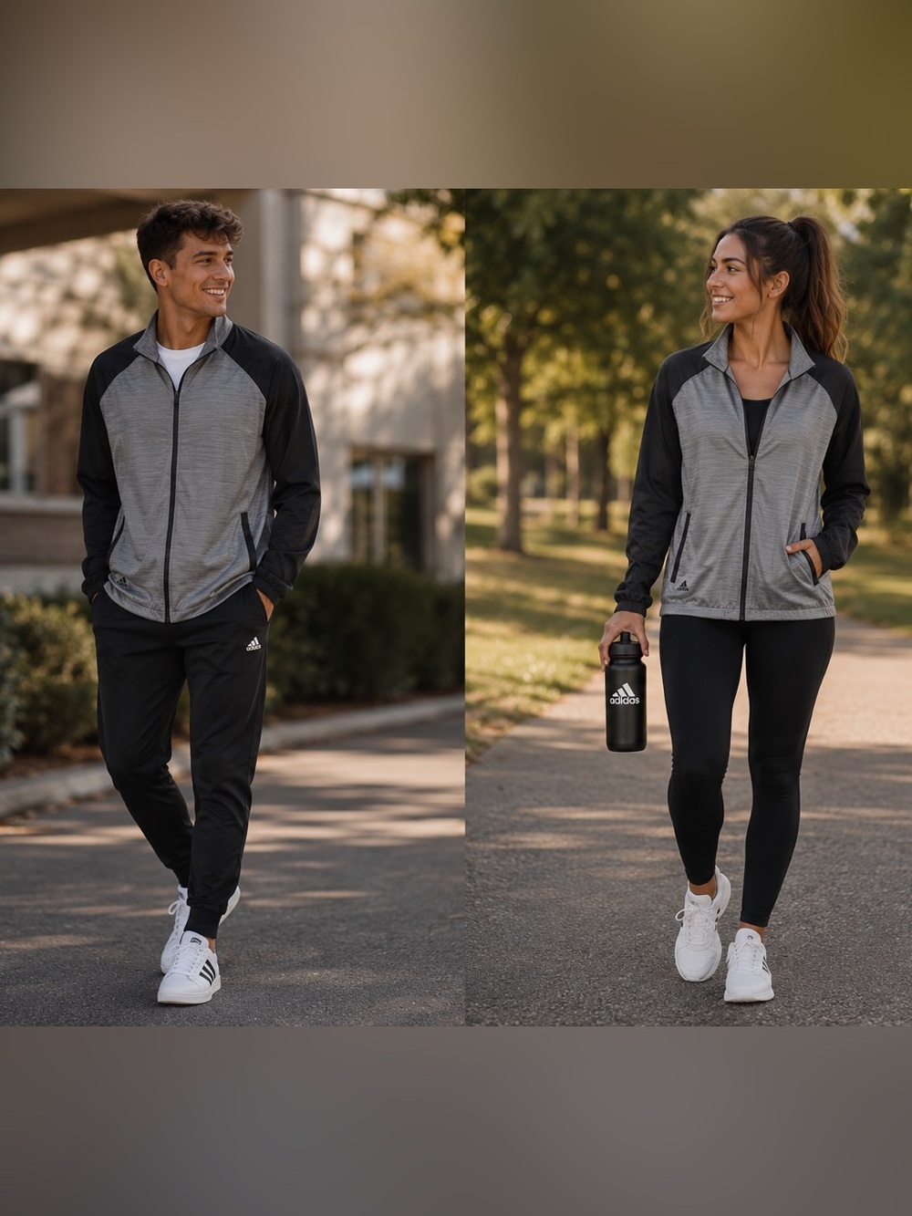 Adidas Grey and Black Lightweight Full-Zip Jacket